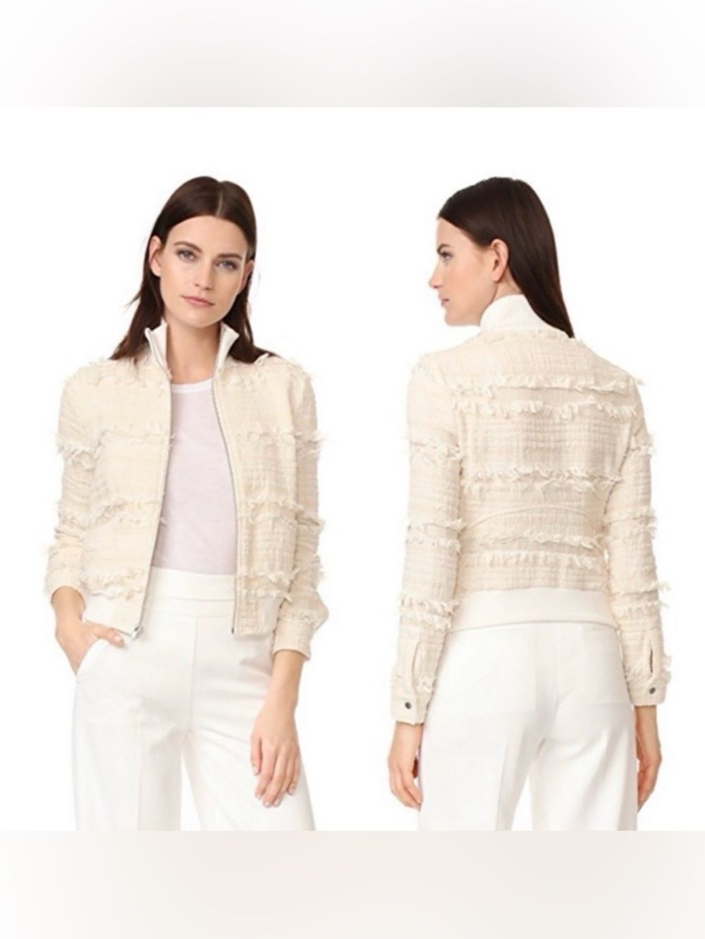 A.L.C. Judd Cream Fringe Bomber Jacket SZ 8